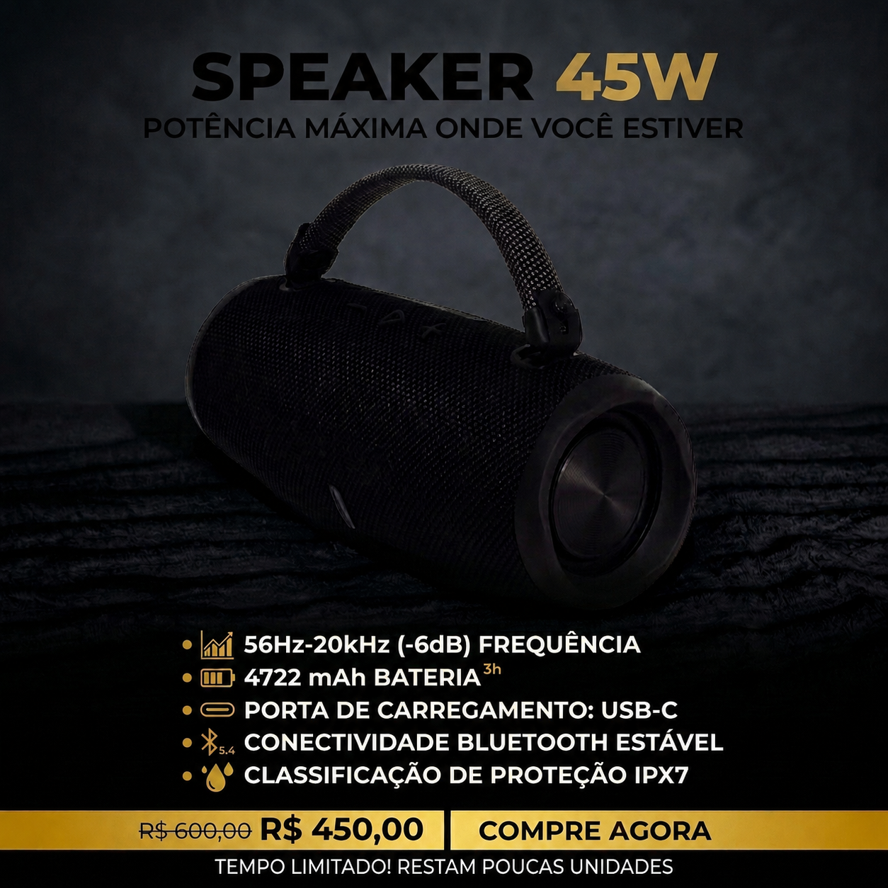 CAIXA DE SOM SPEAKER 45W-PRETA